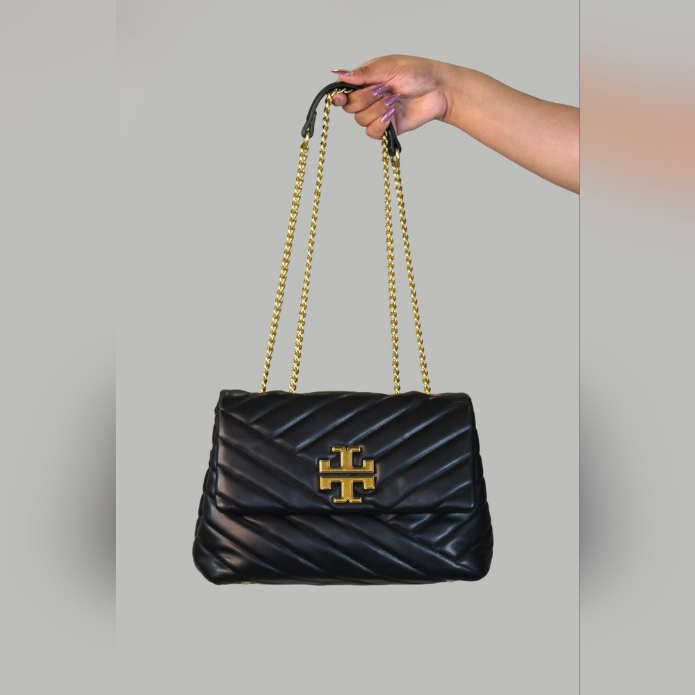 Karri Black Quilted Shoulder Bag with Gold Logo